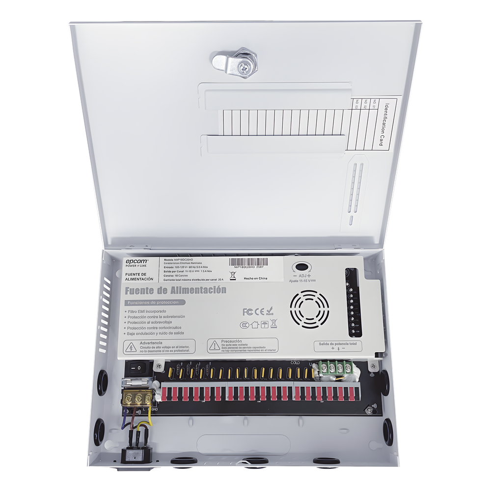 Fuente / 11-15 V / 18 canales / 20 A / Alta tecnología en seguridad / Doble ventilador / Hasta 1.8 Amperes por Salida / Filtro de ruido por canal / Diseño de alta gama.