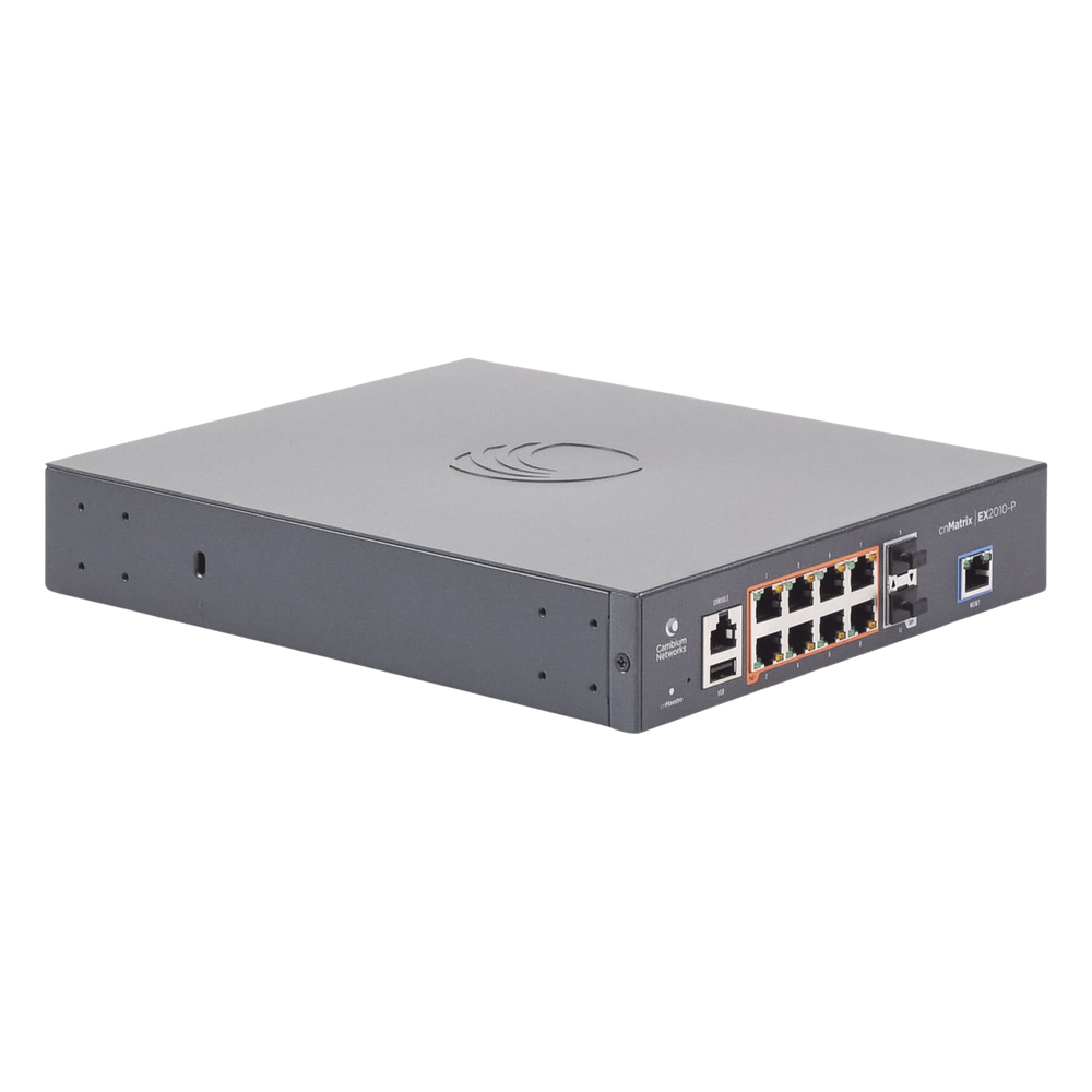 Switch cnMatrix EX2010-P capa 3 de 10 puertos(8 PoE Gigabit 802.3af/at, 2 SFP, 1 consola, 1 MNGMT, 1 USB)  administración desde la Nube (MX-EX2010PXA-U)