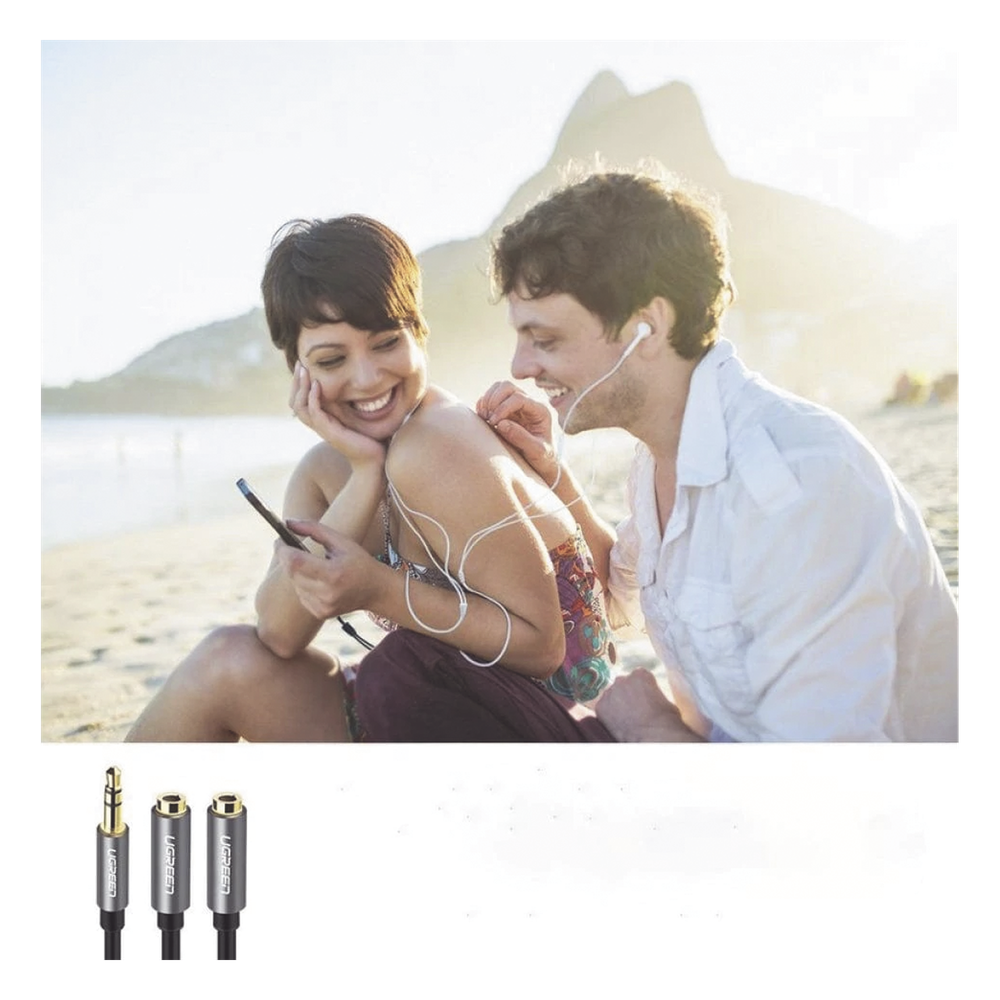 Cable Adaptador/Divisor de Audio de 3.5mm Macho a 2 Terminales de 3.5mm Hembra / 25 cm de Longitud / Cable TPE / Color Negro