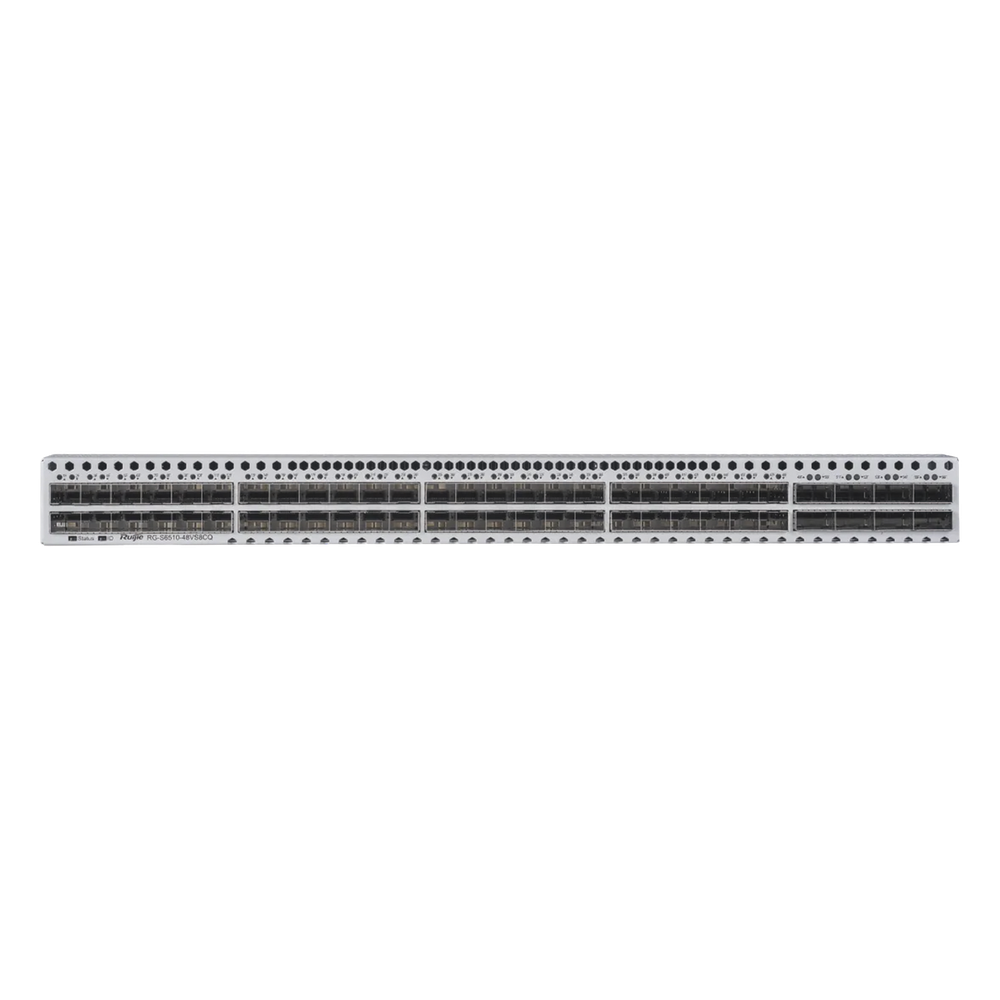 Switch Data Center 25G/100G / 48 Puertos SFP28 25G + 8 QSFP28 100G / 4.0 Tbps 2000 Mpps RDMA RoCEv2 / Capa 3 VXLAN EVPN Spine-Leaf BGP OSPF / M-LAG PFC ECN Lossless Ethernet / 1 RU Fuentes 1+1 Hot-Swap