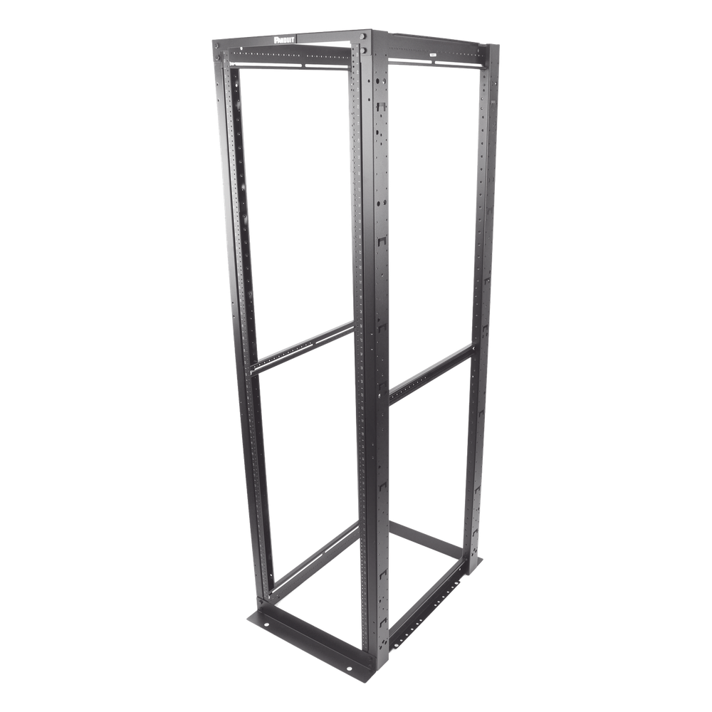 Rack de Cuatro Postes Estándar de 19", Rieles Numerados y Roscados #12-24, Profundidad Máxima de 30 in, 45 Unidades de Rack, Color Negro