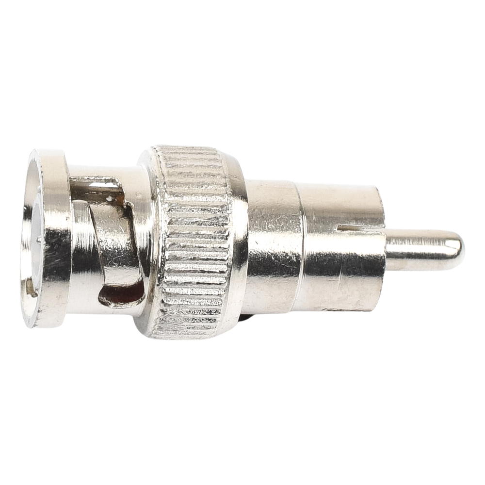Adaptador en Línea para 75 Ohm, de Conector BNC Macho a RCA Macho en Aplicaciones de Audio-Video para Cámaras, Monitores y DVR's.