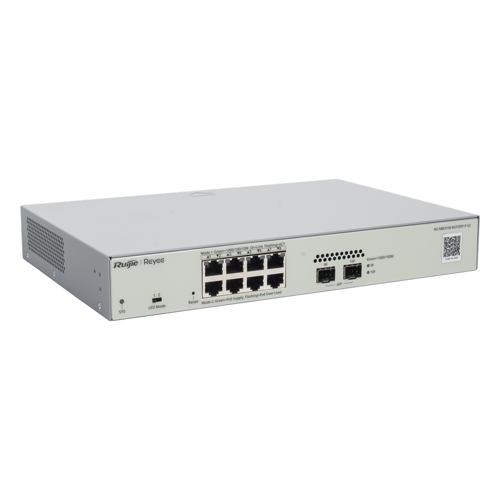 Switch Administrable PoE Capa 2 con 8 puertos Gigabit PoE 802.3af/at + 2 SFP para fibra 1Gb, gestión gratuita desde la nube, 125w