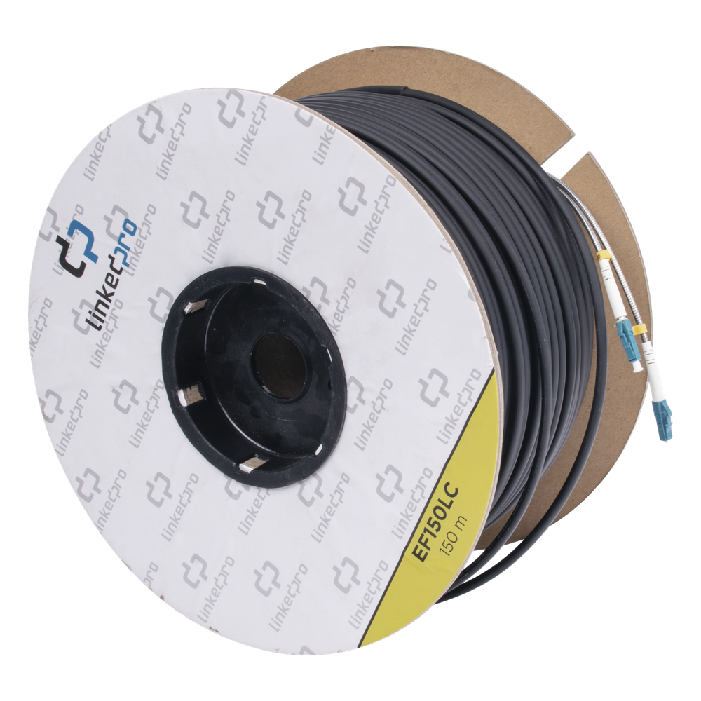 Carrete de Fibra Óptica Monomodo con Conectores LC-LC Duplex, Reforzada con Kevlar, de 150 Metros (492.13 Pies), Para Instalaciones Subterráneas por Tubería