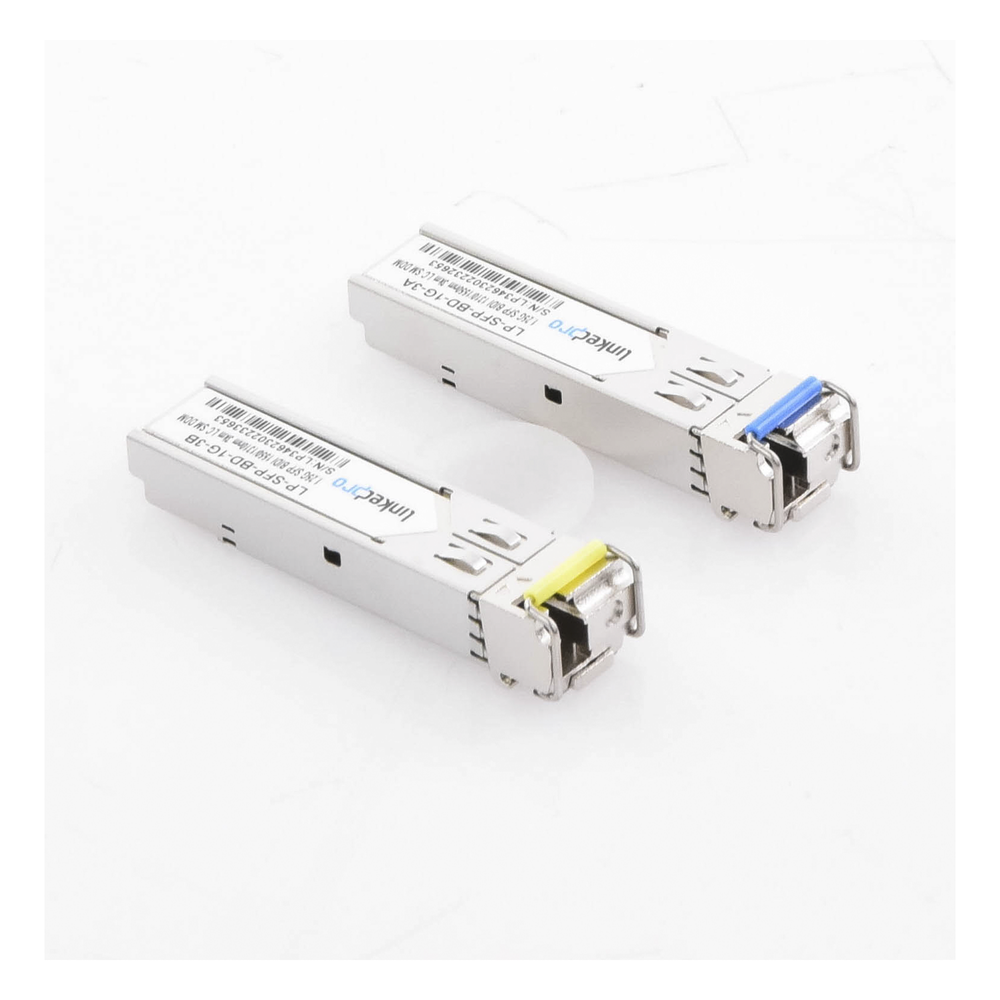 Transceptores Ópticos Bidireccionales SFP (Mini-Gbic) / Monomodo 1310 & 1550 nm / 1.25 Gbps / 1000BASE-BX / Conector LC/UPC Simplex / DDM / Hasta 3 km / 2 Piezas