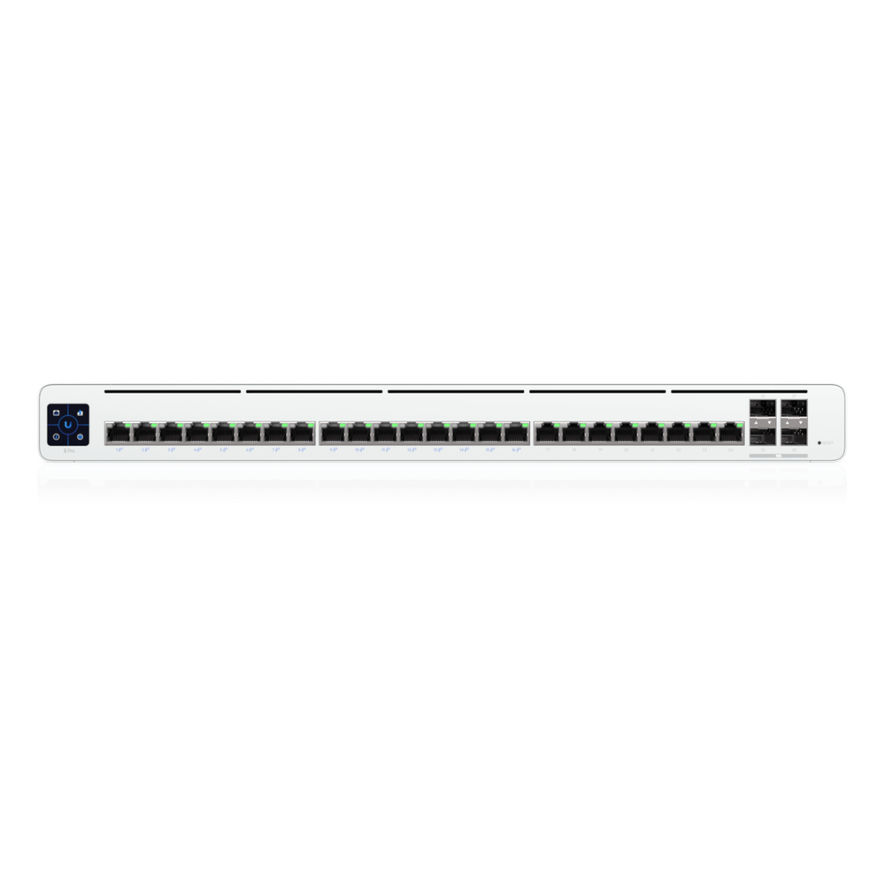 UISP Switch Pro – Switch PoE de 220 W (27 V) con 24 Puertos GbE, 16 Puertos PoE Pasivo 27 V y 4 Puertos SFP+ 10G