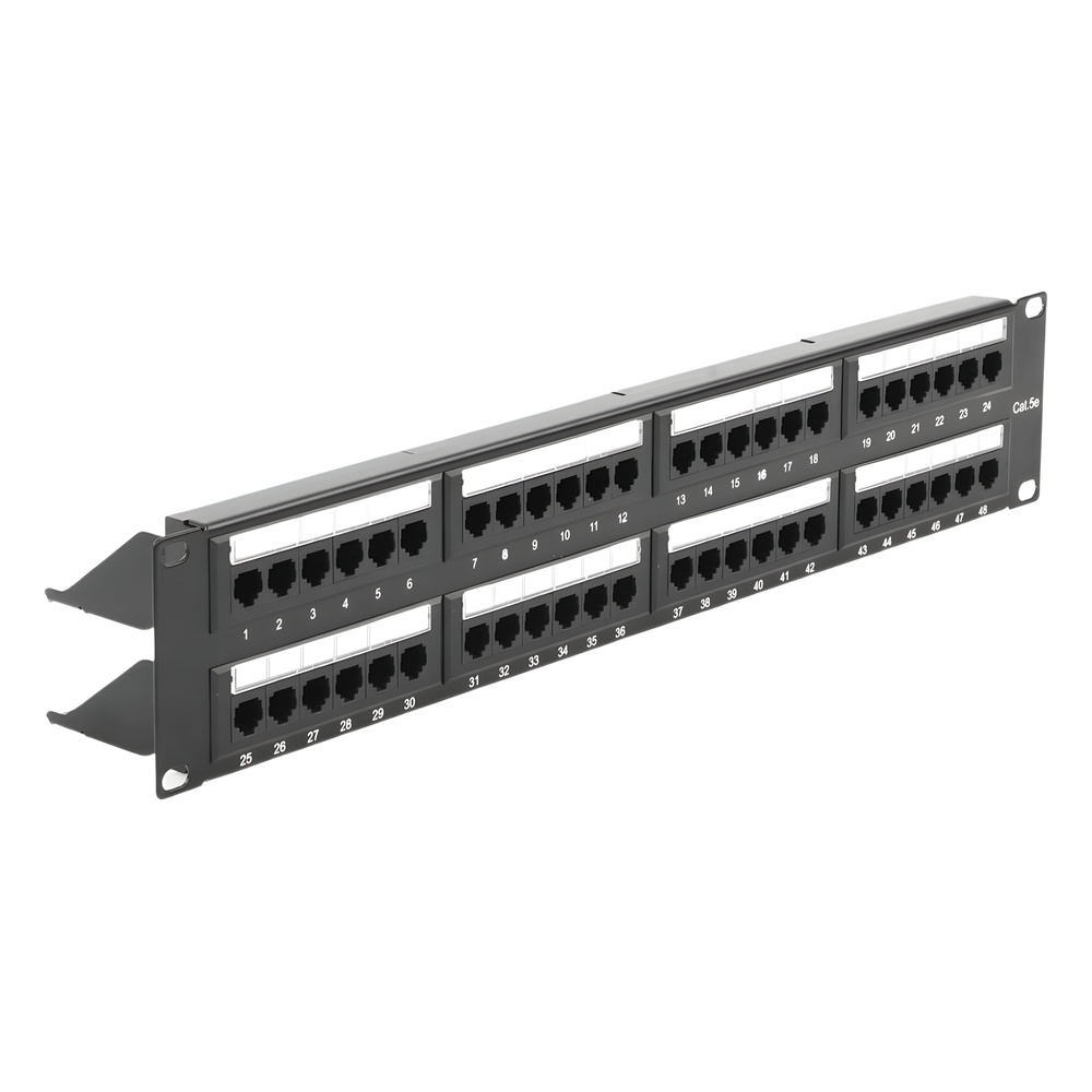 Panel de Parcheo de Impacto (110) UTP de 48 Puertos Cat5e 19 Pulgadas (48.26 cm), 2U con Barra para Organizar Cable