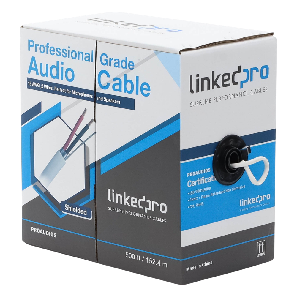 Cable para Audio Profesional Calibre 18 en 2 Hilos 100% Cobre, Blindado Perfecto para Bocinas y Micrófonos, Bobina de 152 Metros (500 Pies)
