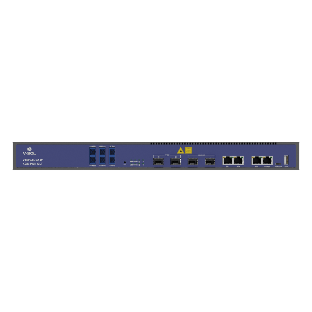 OLT Dual de 2 Puertos XGSPON/GPON con WDM Integrado/ 4 Puertos Uplink (2 Puerto Gigabit RJ45 + 2 Puertos SFP/SFP+) / Hasta 512 ONUs