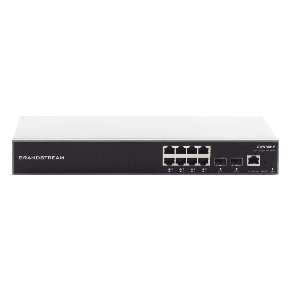 Switch PoE+ Gigabit Administrable / 8 puertos 10/100/1000 Mbps + 2 Puertos SFP Uplink / Hasta 120W / Compatible con GWN Cloud.