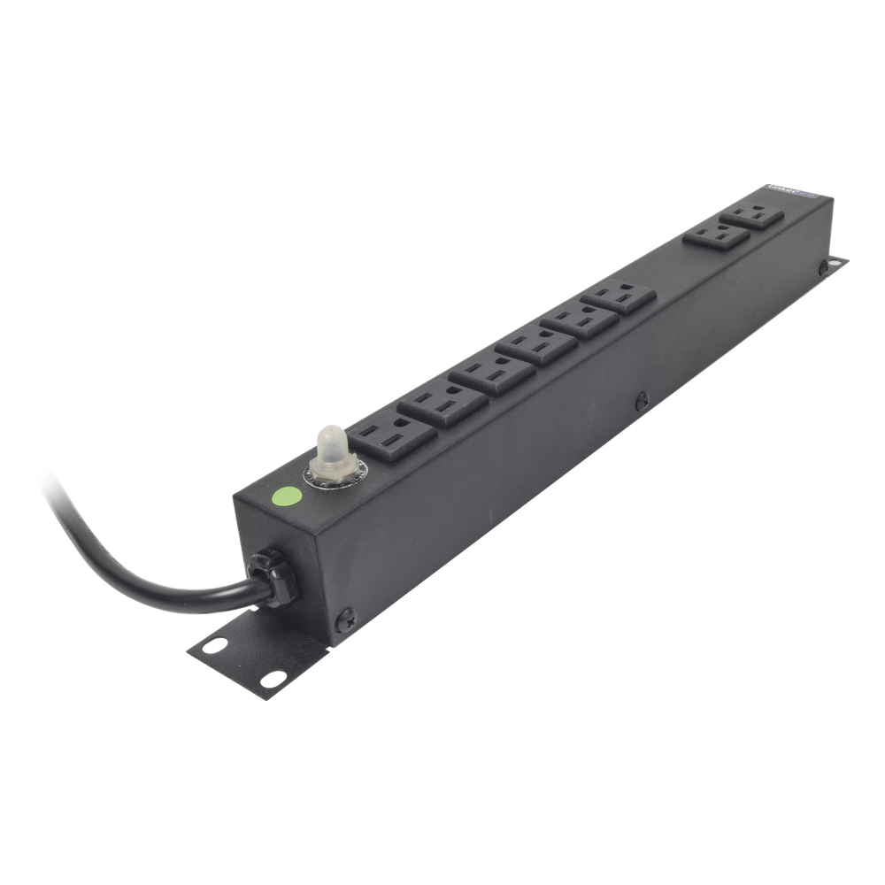 Multicontacto Horizontal (PDU) de 8 Contactos (NEMA 5-15R) Rack 19" 1UR. Voltaje Entrada/Salida: 120Vca/15A