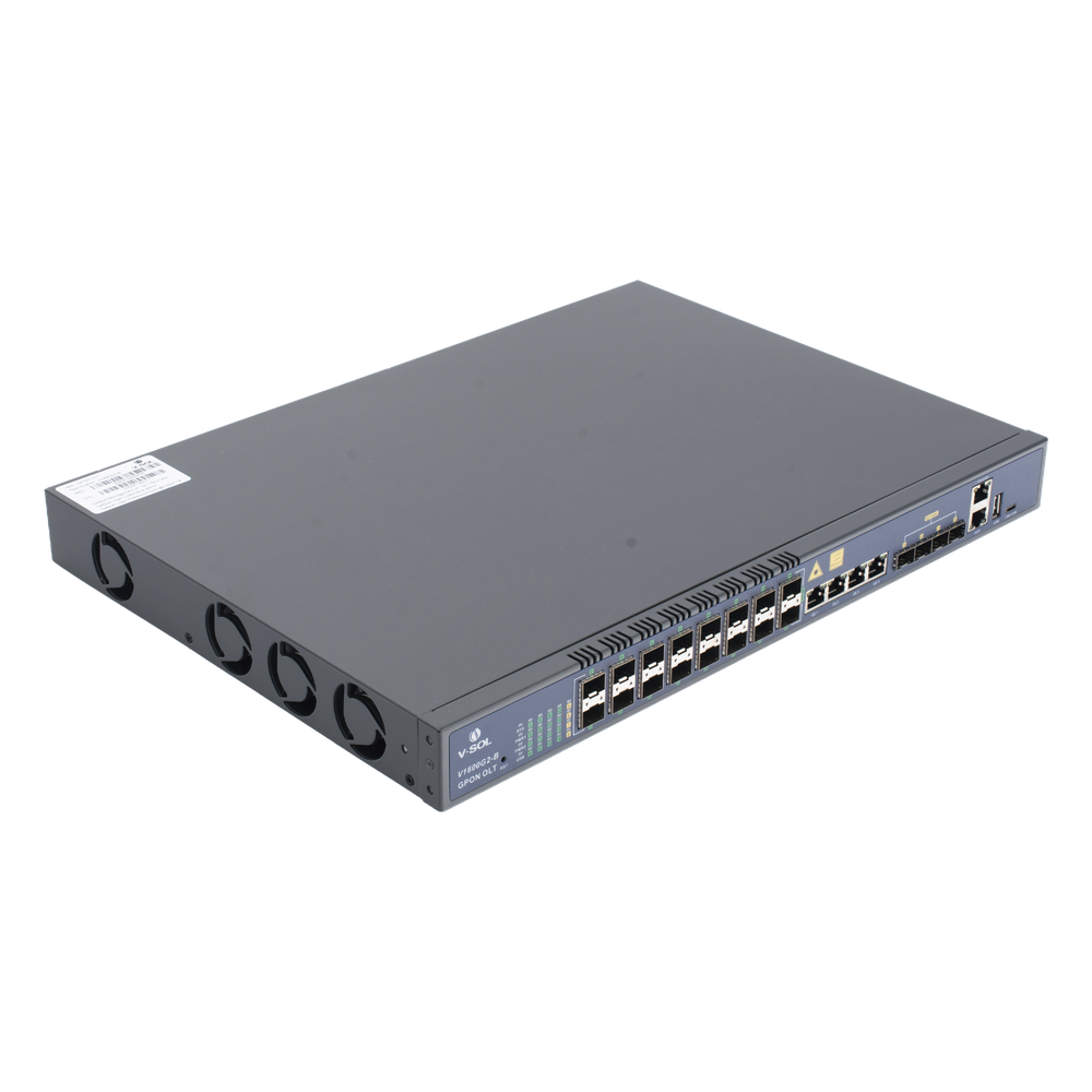 OLT de 16 puertos GPON con 8 puertos Uplink (4 puertos Gigabit Ethernet + 4 puertos SFP / puertos SFP+) hasta 2,048 ONUs