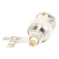 Conector BNC macho en 75 Ohm, para cable coaxial RG-59 / Con base de alivio negra de PVC, Níquel/ Oro/ PTFE.