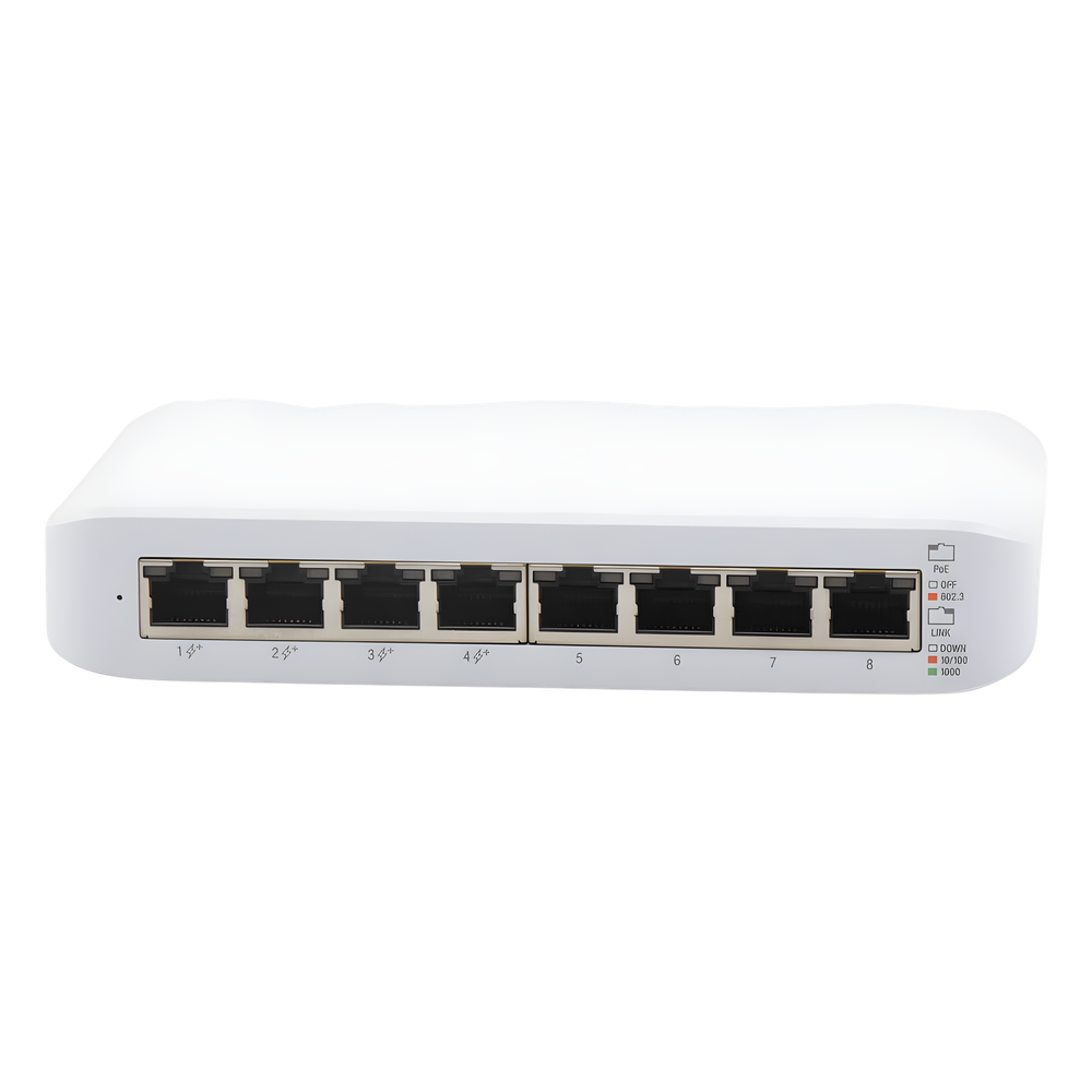 Switch UniFi Lite Administrable PoE de 8 Puertos 10/100/1000 Mbps (4 puertos 802.3af/at), 52 W