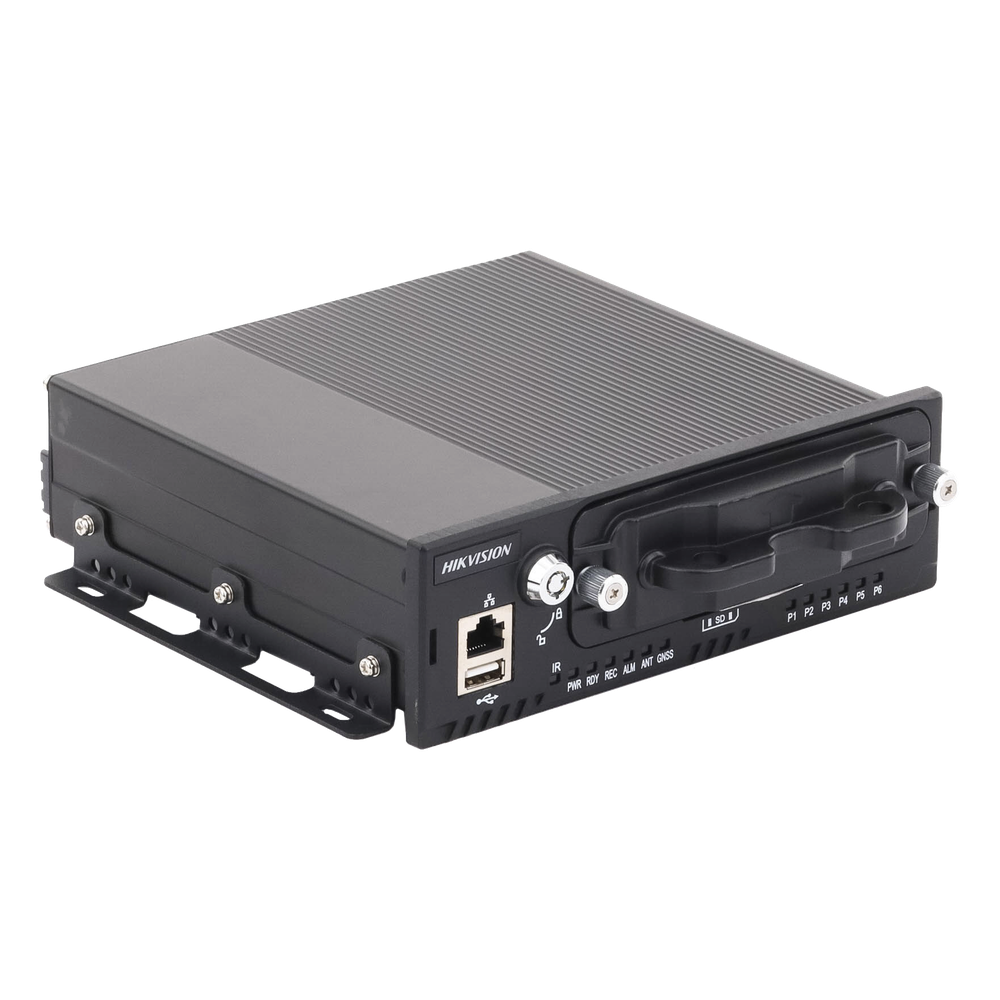 NVR Móvil Vehicular de 8 Canales / 4 PoE + 4 vía Switch / 2 Megapixel / H.265 / GPS + Sensor G / 2 Bahías HDD / RJ45 / Aluminio Industrial