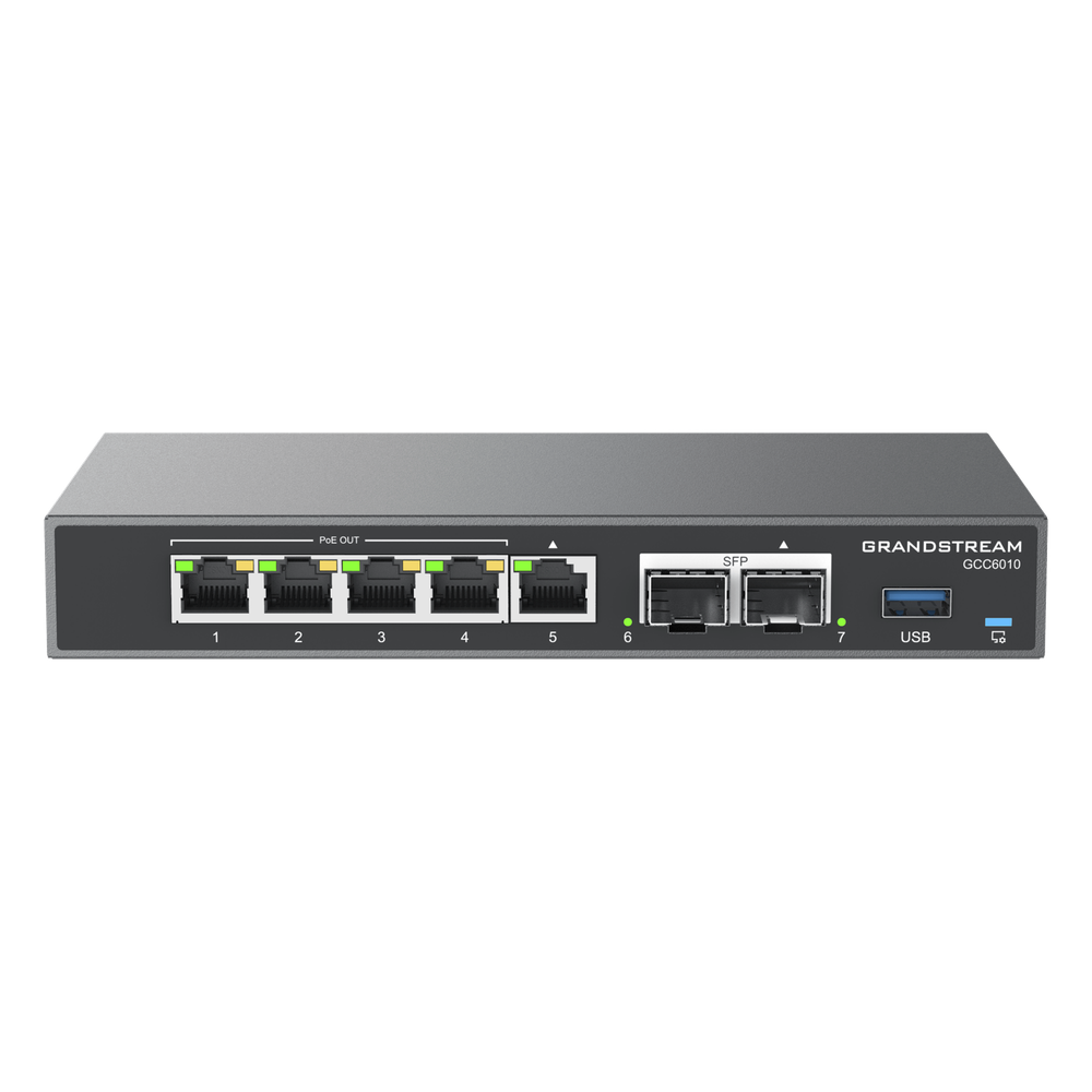 4 en 1: Firewall Nueva Generación, Router, IP PBX (24 usuarios / 8 llamadas), Switch Gigabit de 5 Puertos (4 PoE) y 2 Puertos SFP 2.5 Gigabit