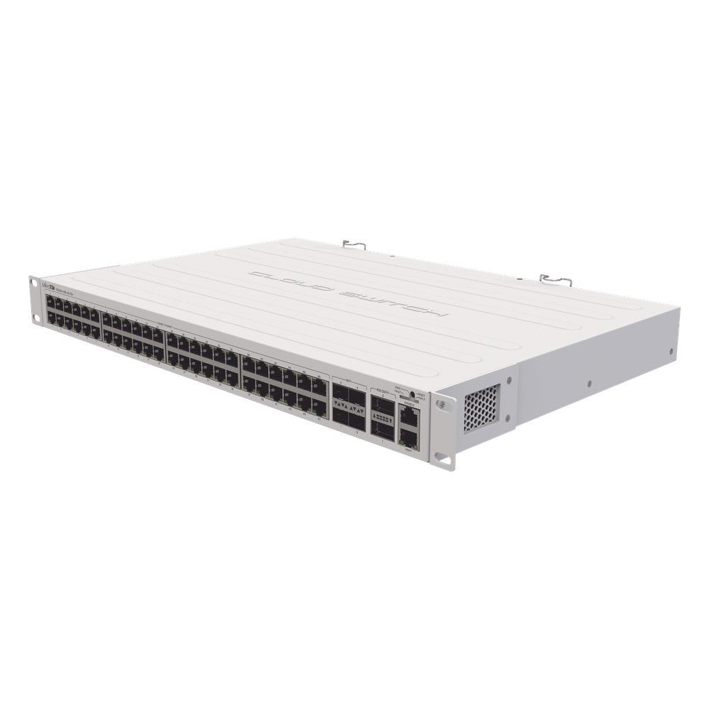 (CRS354-48G-4S+2Q+RM) Cloud Router Switch 48 puertos Gigabit Ethernet, 4 puertos SFP+ 10G, 2 puertos QSFP+ 40G, Montaje en Rack