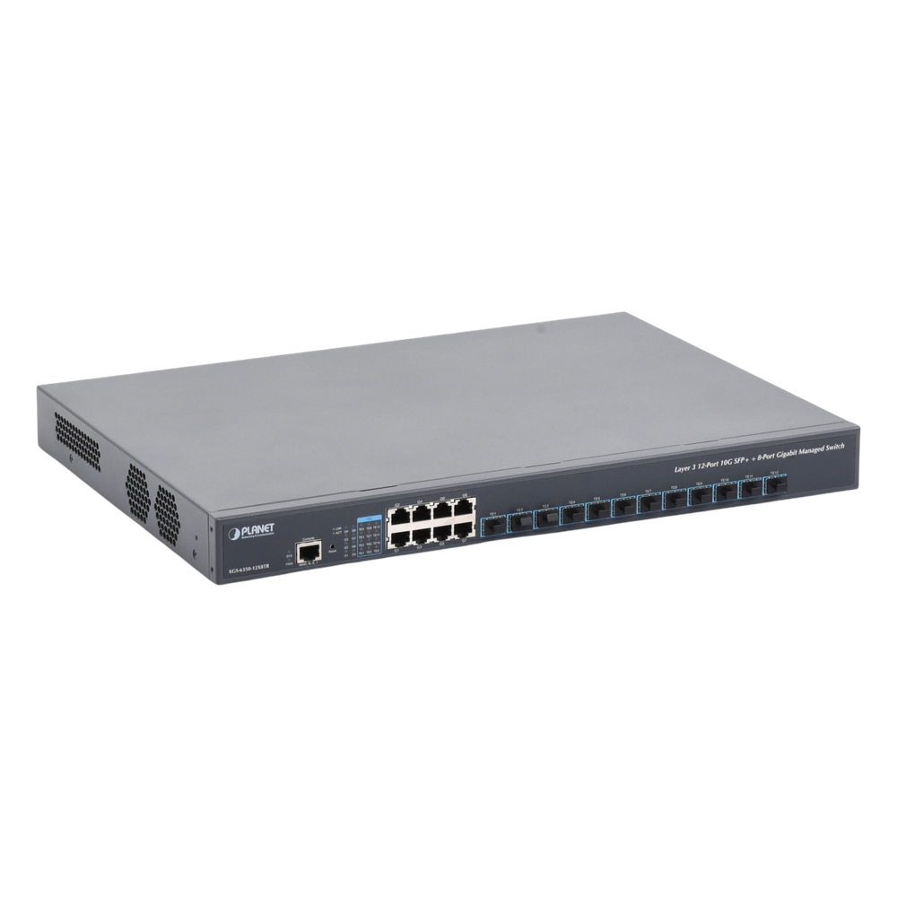 Switch Administrable Capa 3, 12 Puertos SFP de 10G, 8 Puertos 10/100/1000T, Con Alimentación Redundante (2 Fuentes de Alimentación AC).