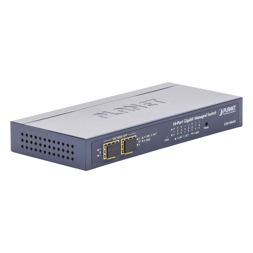 Switch Administrable de Escritorio de 8 Puertos Gigabit/ 2 Puertos SFP / 20 Gbps Switching / PoE In 802.3af/at / Dual Power DC + PoE / VLAN Q-in-Q / IPv6/IPv4/  Administración Remota con CloudNMS