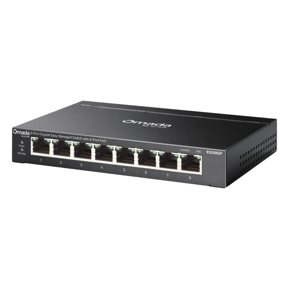 Switch Gigabit Easy Managed 8 Puertos / PoE+ 64W / Cloud Management Omada / 16 Gbps Switching / Fanless / Desktop-Wall Mount