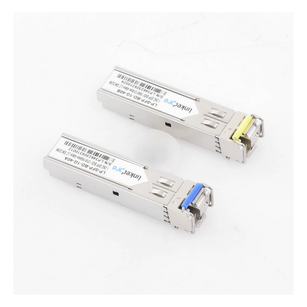 Transceptores Ópticos Bidireccionales SFP (Mini-Gbic) / Monomodo 1310 & 1550 nm / 1.25 Gbps / 1000BASE-BX / Conector LC/UPC Simplex / DDM / Hasta 40 km / 2 Piezas