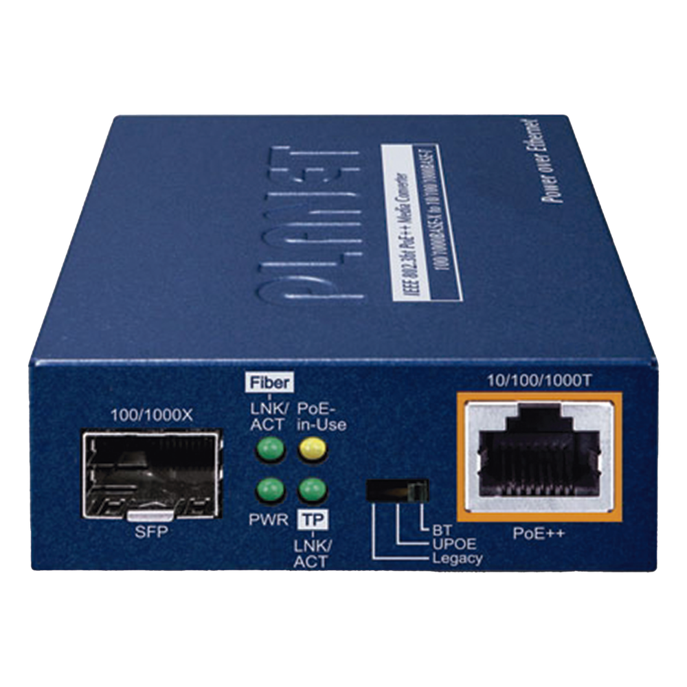 Convertidor de medios PoE++ 100/1000BASE-X SFP a 10/100/1000BASE-T 802.3bt (95 Watts)