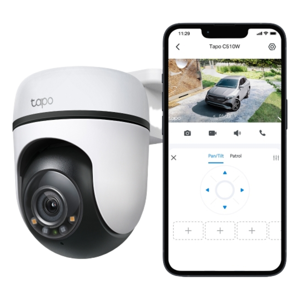 Cámara de Seguridad PTZ Exterior Wi-Fi / 2K 3 Megapixel (2304×1296) / 360° Panorámica Horizontal + 130° Vertical / Seguimiento Inteligente de Movimiento / Visión Nocturna a Color / IP65 / Compatible Alexa y Google Home