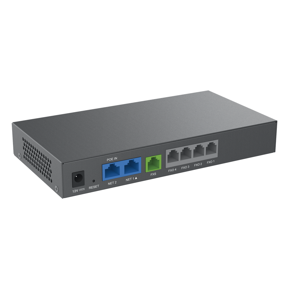 Gateway Analógico 4 FXO (Conectar Lineas Analógicas) / Puertos FXO y FXS / 3 Perfiles SIP / NAT / PoE / TR069 / Fax T.38 / 3 Vías Conferencia / AES / Failover SIP