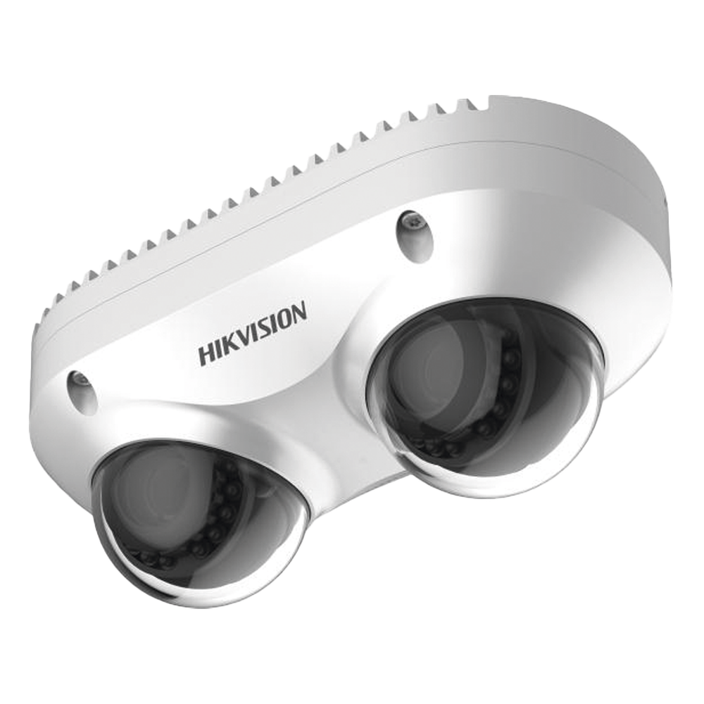 PanoVu Series / Lente Dual de 4 Megapixel / 2 Lentes Fijos de 2.8 mm / Recomendado para Pasillos o Esquinas / IP67 / IK10 / PoE / WDR 120 dB / 10 mts IR / Entrada y Salida de Audio y Alarma / MicroSD