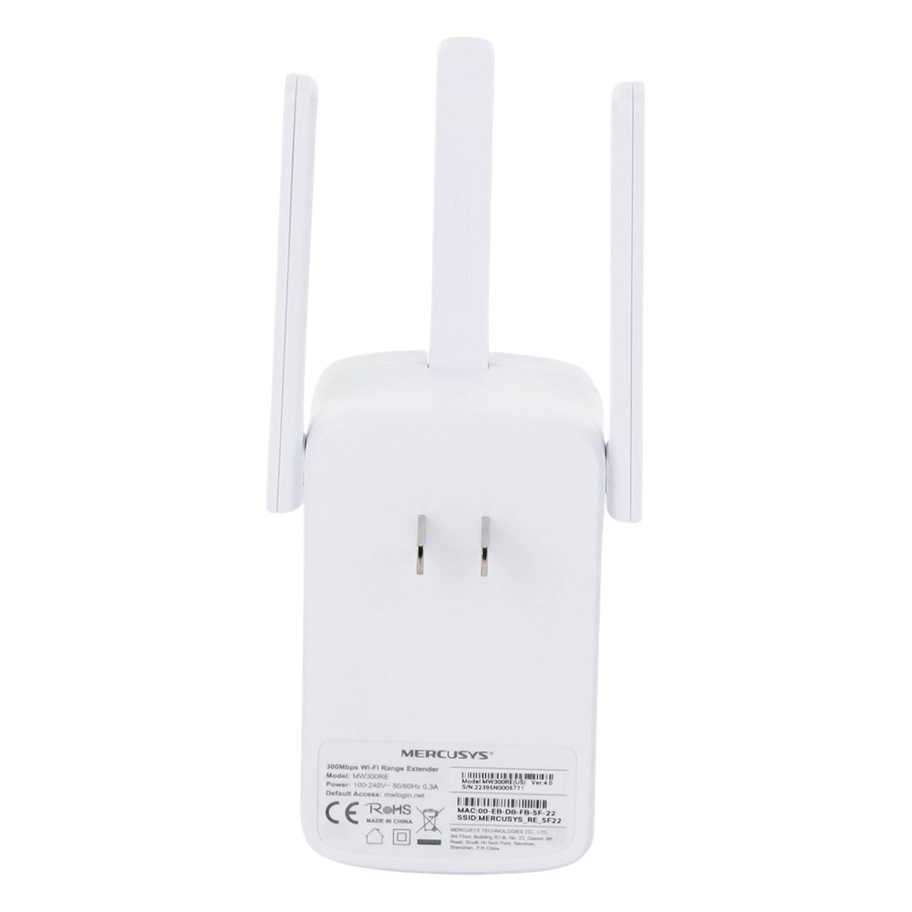 Repetidor / Extensor de Cobertura WiFi N / MU-MISO / 300 Mbps 2.4 GHz / 3 antenas externas / Botón WPS