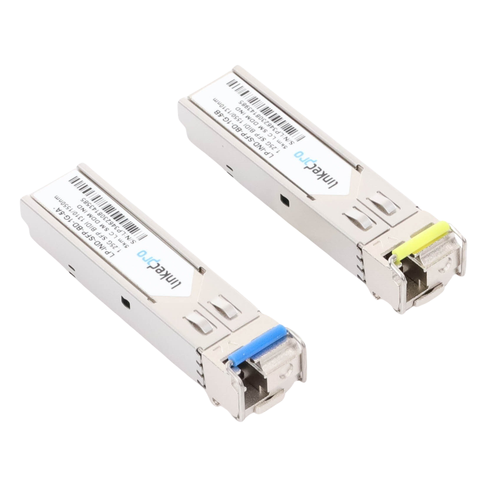 Transceptores Ópticos Industriales Bidireccionales SFP (Mini-Gbic) / Monomodo 1310 & 1550 nm / 1.25 Gbps / 1000BASE-BX / Conector LC/UPC Simplex / DDM / Hasta 5 km / 2 Piezas
