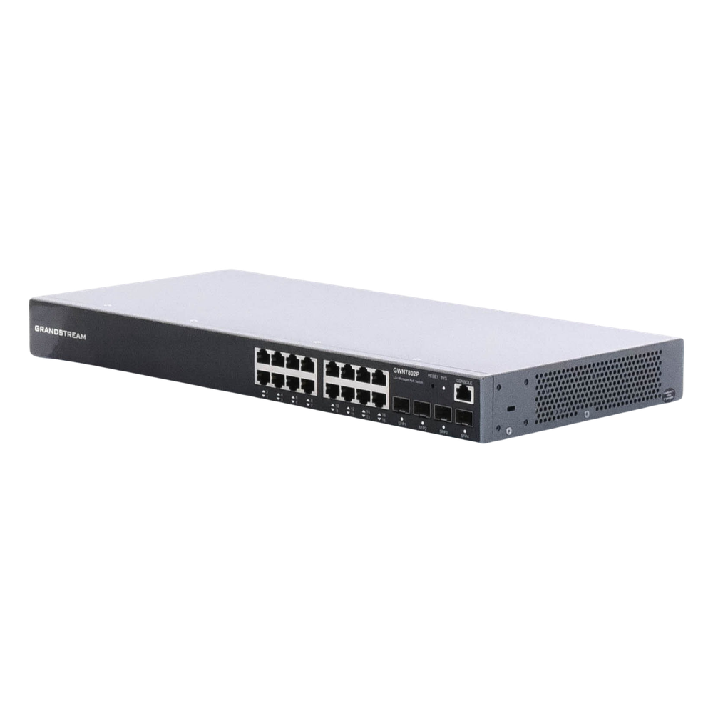 Switch Gigabit PoE+ Administrable / 16 puertos 10/100/1000 Mbps + 4 Puertos SFP Uplink / Hasta 240W / Compatible con GWN Cloud.