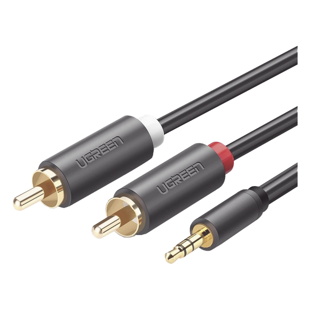 Cable Adaptador de 3.5mm Macho a 2 RCA Macho / 5 Metros (16.40 Pies) / Color Gris / Blindaje Múltiple / ABS / Alta Calidad