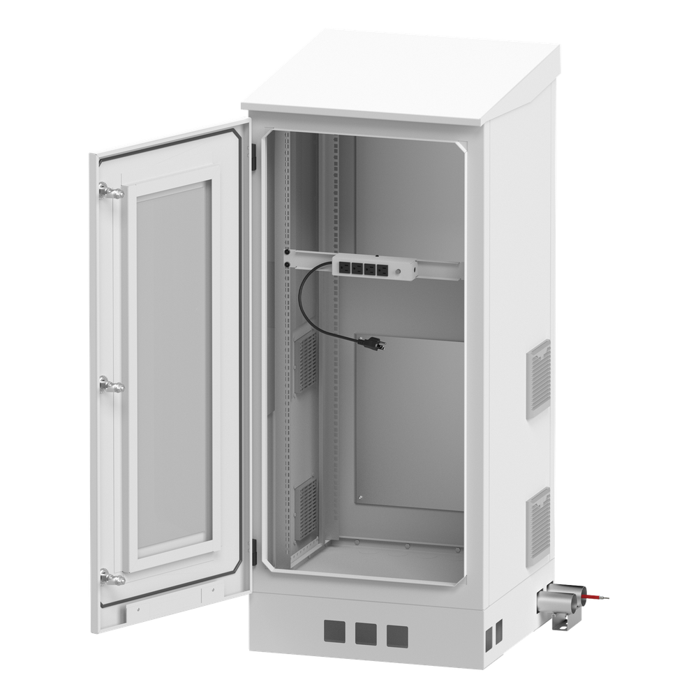 Gabinete de Piso para Exterior con Ventiladores y Termostato con Rack de 19" de 16 U + Espacio para Baterías, Se envía el Gabinete Armado.