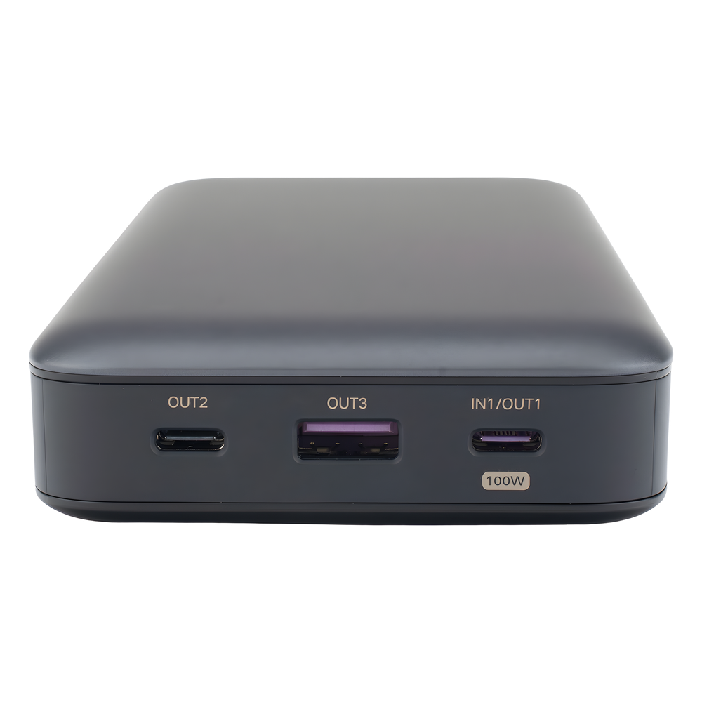 Power Bank de 20000mAh | 3 Salidas 100W Max. | USB-A + 2 USB-C | PD 3.0 | QC3.0 | FCP | SCP | Pantalla Inteligente | Carcasa Ignifuga | Color Gris | Incluye Cable USB de 50cm | Carga tu Laptop de Manera Segura.