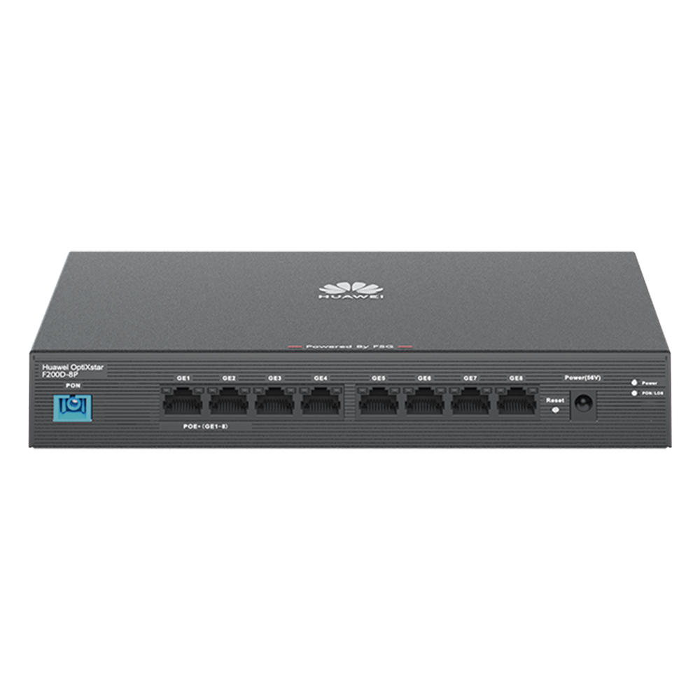 HUAWEI MiniFTTO - ONU PoE / 8 puertos 10/100/1000Mbps PoE + 1  PON (SC/UPC)/ Downstream 2.488 Gbps / Upstream 1.244 Gbps / modo puente / 120 W/ Administración Nube