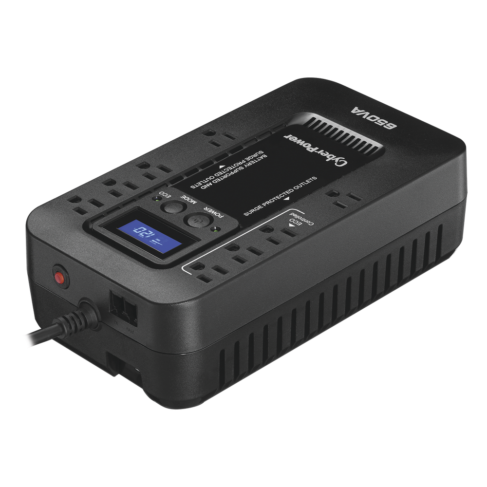 UPS de 650 VA/390 W, Topología Standby con Modo Ahorrador ECO, Entrada 120 Vca NEMA 5-15P, Con 8 Tomas NEMA 5-15R