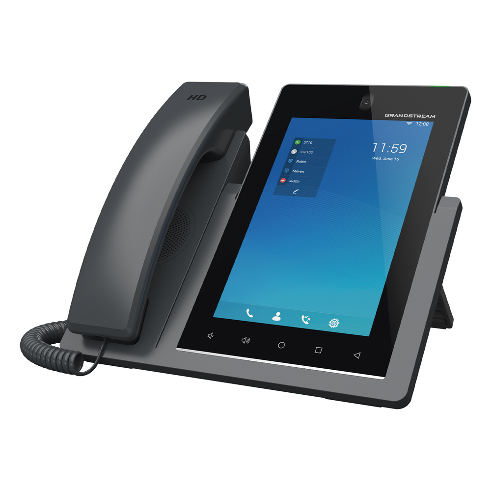 Teléfono IP Android 11, 16 líneas SIP con 16 cuentas, pantalla táctil  7", puertos Gigabit, Wi-Fi, Bluetooth, PoE, codec Opus, IPV4/IPV6 con gestión en la nube GDMS