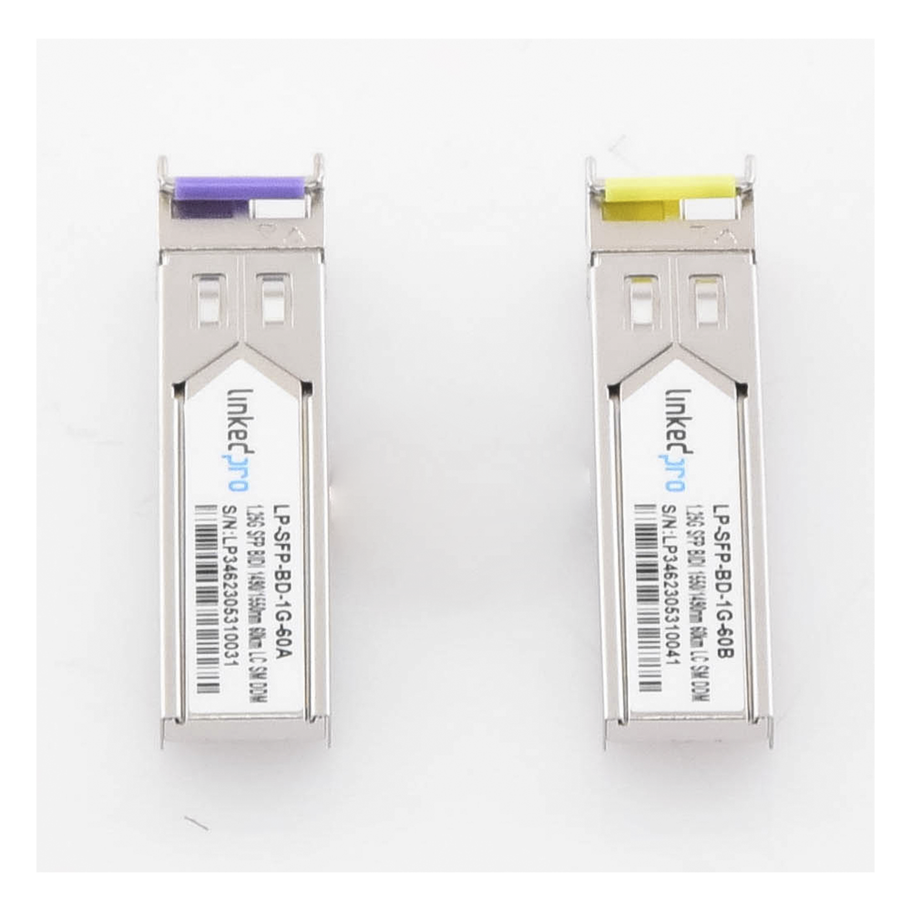 Transceptores Ópticos Bidireccionales SFP (Mini-Gbic) / Monomodo 1490 & 1550 nm / 1.25 Gbps / 1000BASE-BX / Conector LC/UPC Simplex / DDM / Hasta 60 km / 2 Piezas