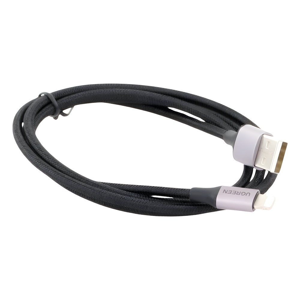 Cable USB-A a Lightning | 1 Metro (3.28 Pies) | Certificado MFi | Carga Rápida 5V/2.4 A | 480 Mbps | Conector C94 | Adecuado para iPhone, iPad y iPod | Protección Integrada | Caja de Aluminio | Nylon Trenzado | Color Negro