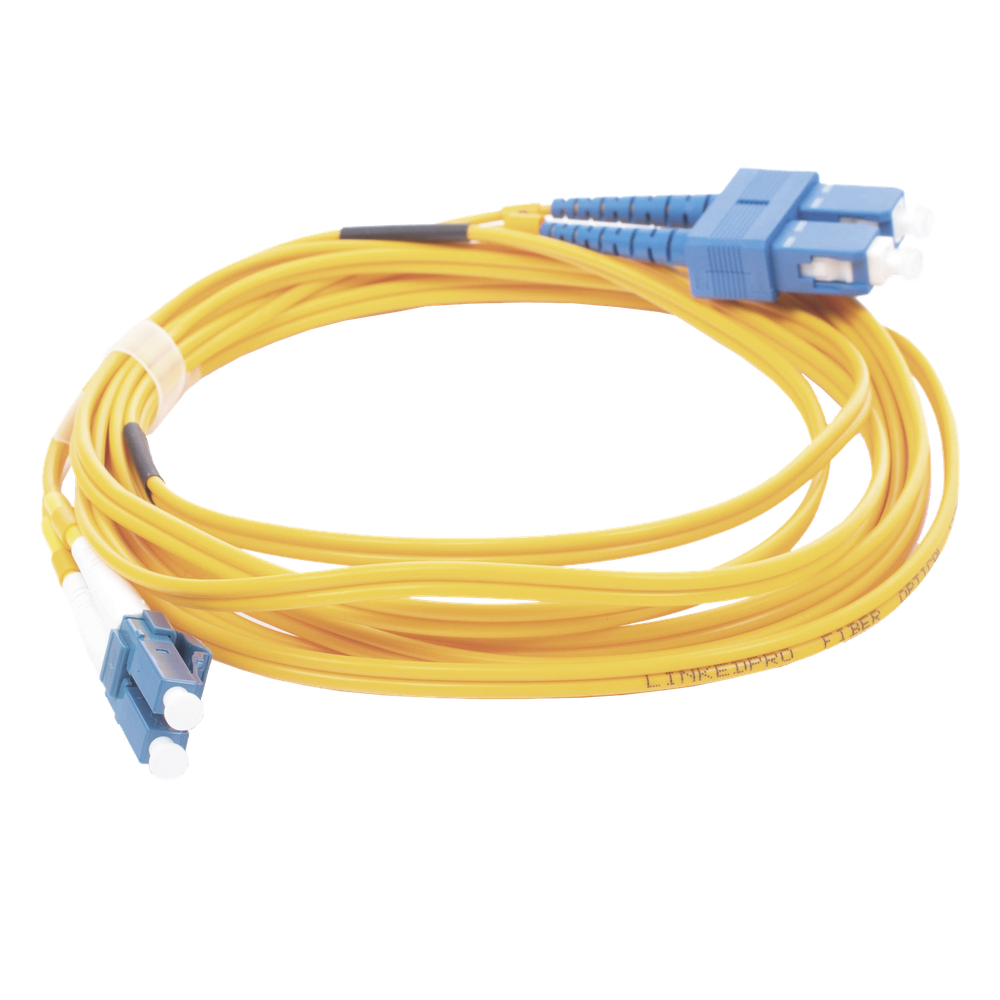 Jumper de Fibra Óptica Monomodo 9/125 LC/UPC-SC/UPC, PVC, 2.0 mm, Dúplex, Amarillo, 3 Metros (9.84 Pies)