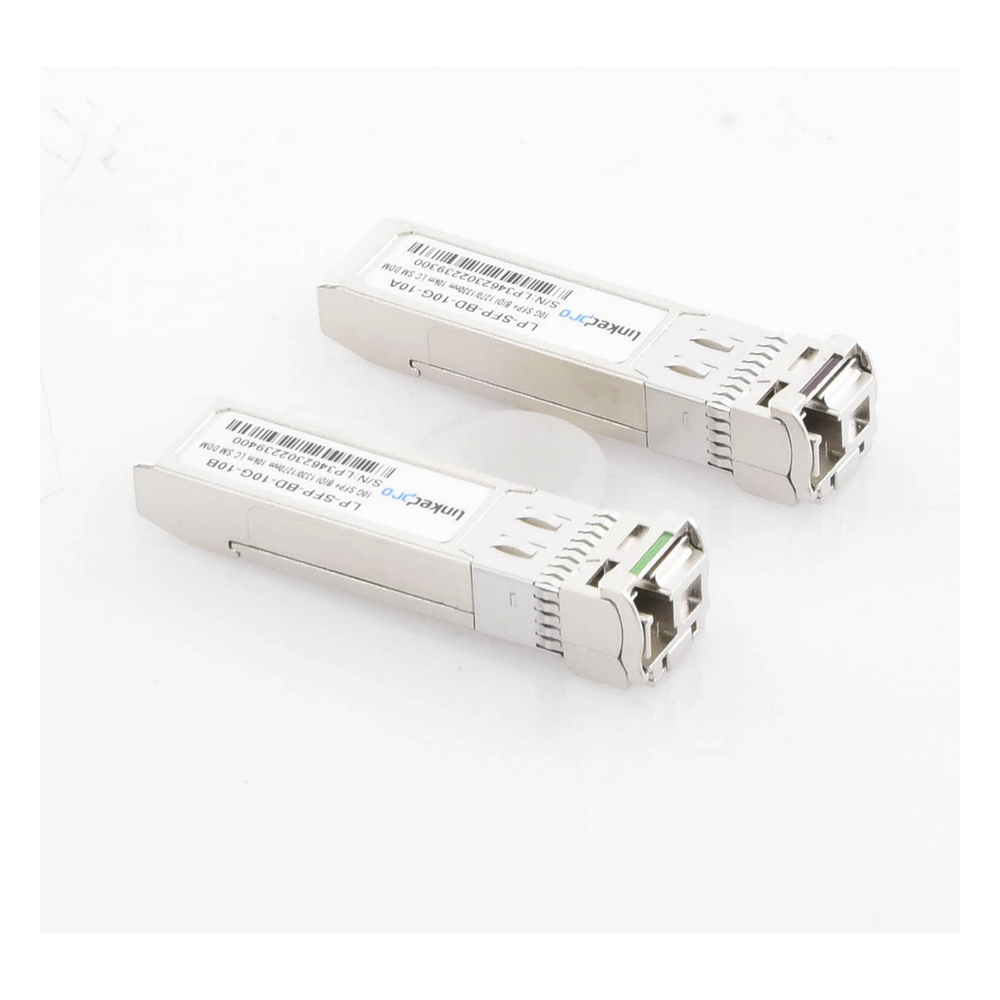 Transceptores Ópticos Bidireccionales SFP+ (Mini-Gbic) / Monomodo 1270 & 1330 nm / 10 Gbps / 10GBASE-BX / Conector LC/UPC Simplex / DDM / Hasta 10 km / 2 Piezas