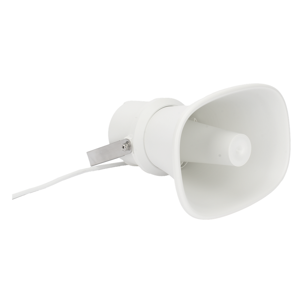 Bocina (Altavoz IP ) | Tipo Trompeta | 25 Watts | No requiere amplificador | 24VCD | Exterior IP67 | Metal | Entrada de alarma | Voceo en tiempo real | Calendarización de audios | Síntesis de Voz (TTS)