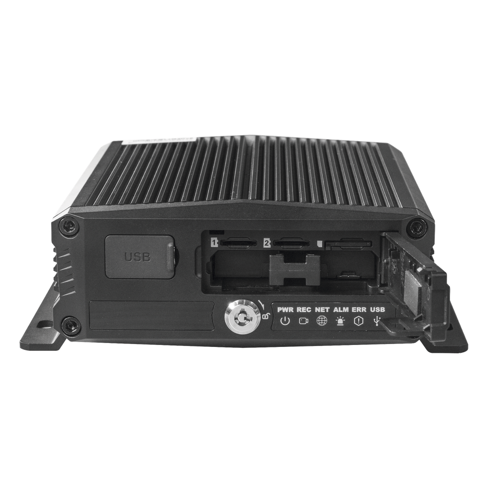 DVR Móvil / Multiplataforma / 4 Canales AHD + 2 canales IP/ Almacenamiento en Memoria Micro SD / H.265 / Chip IA Embebido / Soporta 4G / GPS
