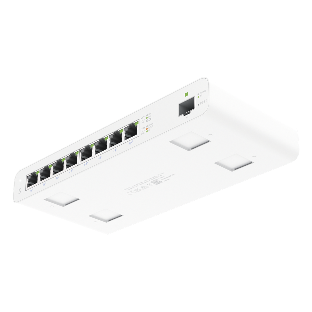 UISP Switch – Switch PoE Pasivo de 110 W (27 V) con 8 Puertos GbE y 1 Puerto SFP