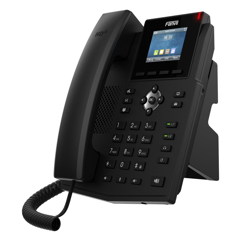 Teléfono IP empresarial para 4 líneas SIP con pantalla LCD de 2.4 pulgadas a color, Opus y conferencia de 6 participantes, PoE.