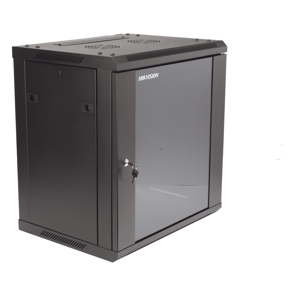 Gabinete para Montaje en Pared - Piso / Puerta de Cristal Templado / Cuerpo Fijo / 12 Unidades de Rack / 19" / Fabricado en Acero