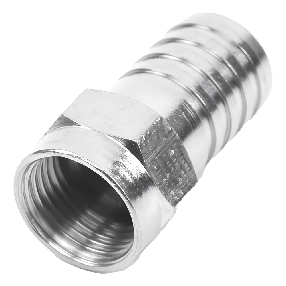 Conector F Macho, Plegable de Doble Blindaje para cable RG-59, Cuerpo de Bronce Niquelado.