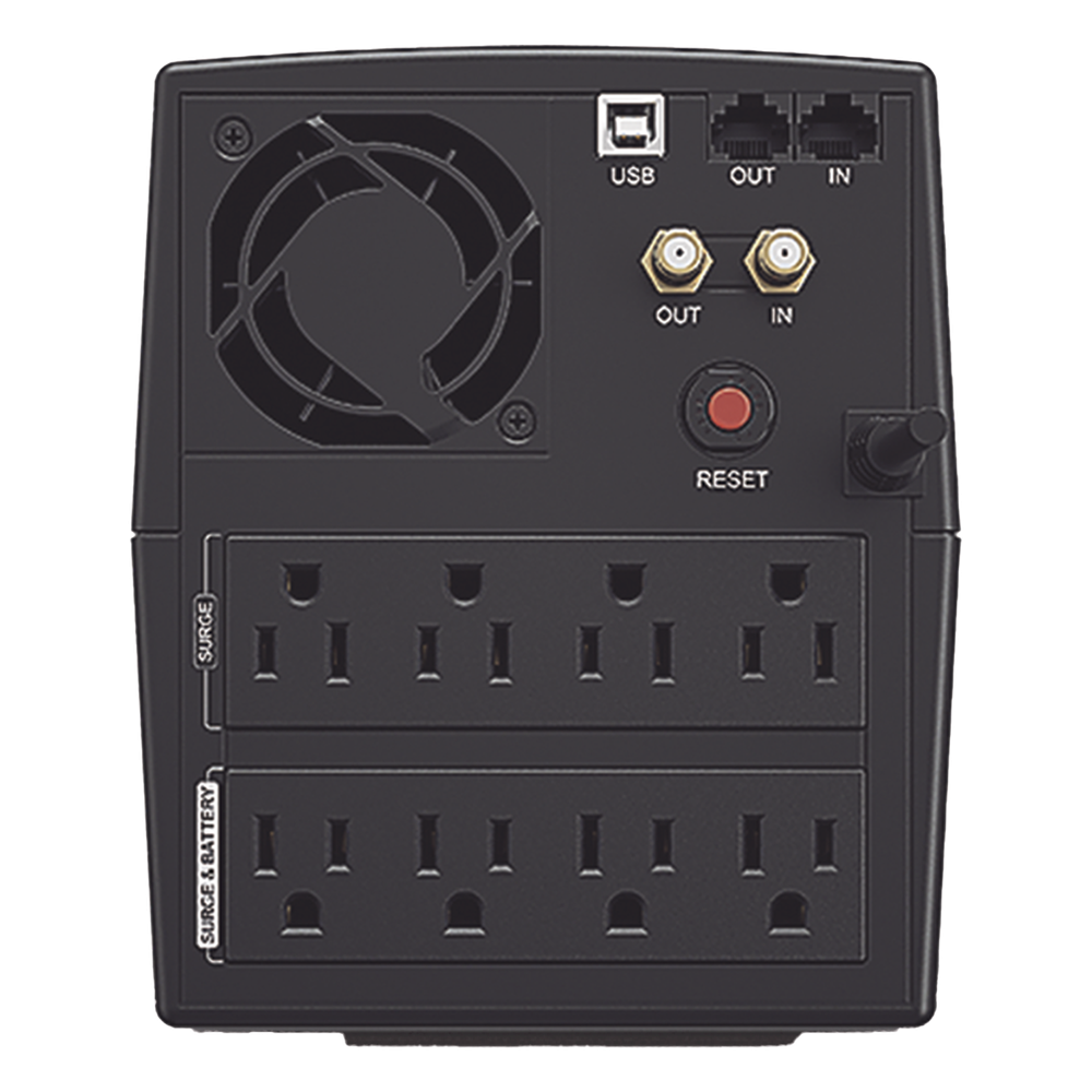 UPS de 1500 VA/900 W, Topología Línea Interactiva, Entrada 120 Vca NEMA 5-15P, y 8 Salidas NEMA 5-15R, Con Regulador de Voltaje (AVR)
