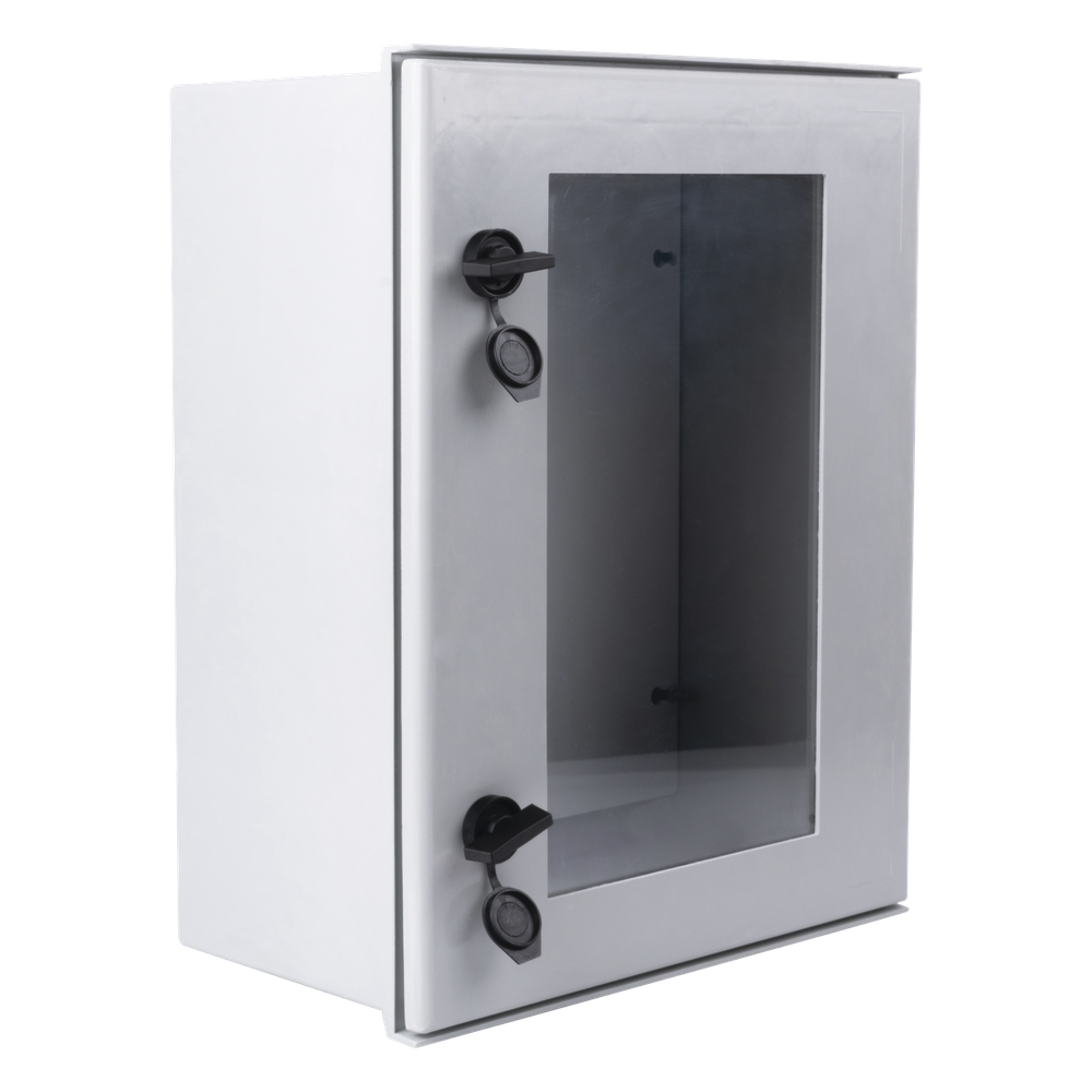 Gabinete de Poliéster IP65 Puerta Transparente, Uso en Intemperie (400 x 500 x 200 mm) con Placa Trasera Interior de Plástico (Incluye Chapa y Llave).